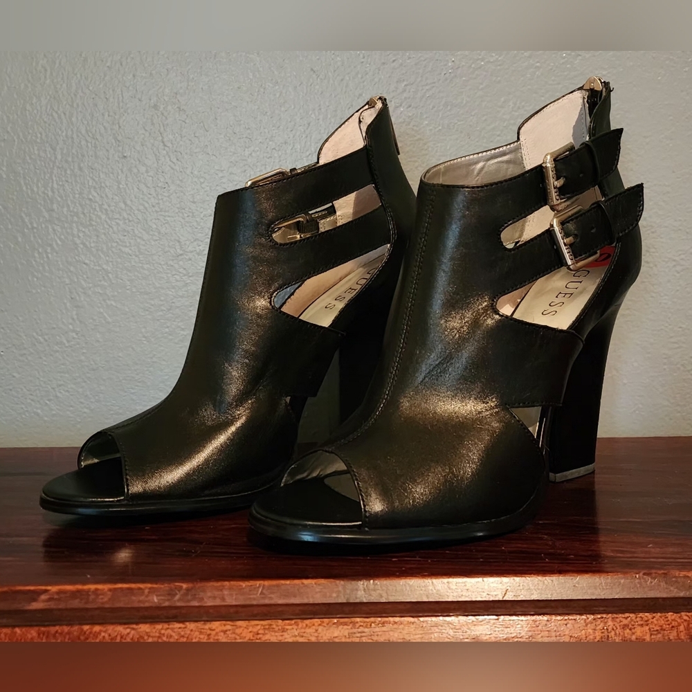 Guess Black Cut-Out Peep Toe Heels